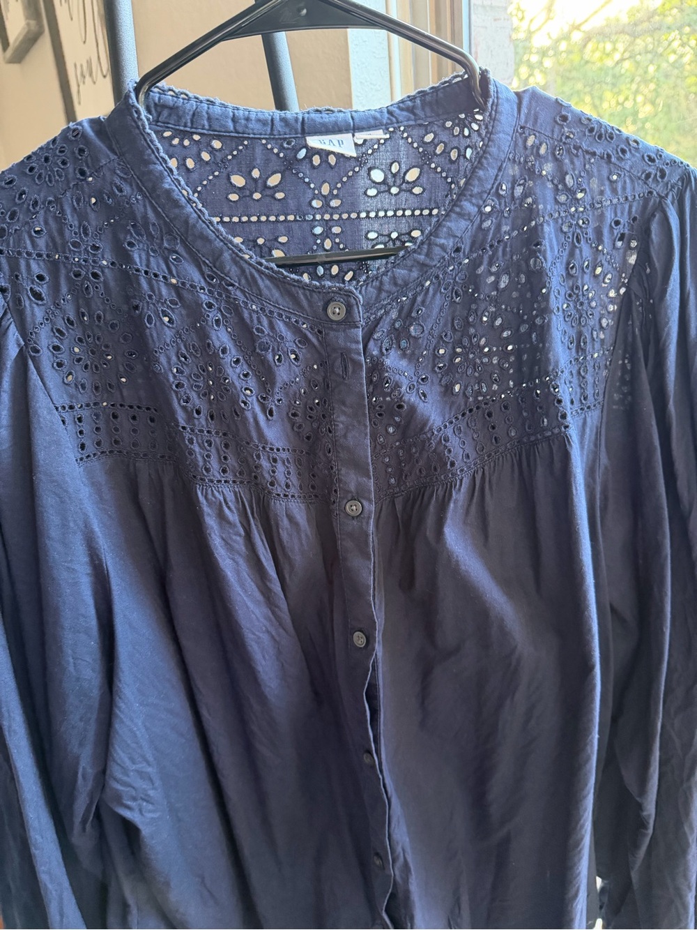 Gap Women's Navy Eyelet Peasant Top